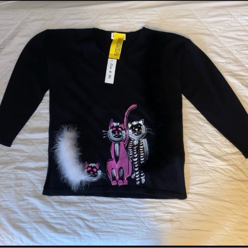 Sweater Lisa & Me Cat Graphic Sweater - Black and Multicolor Small